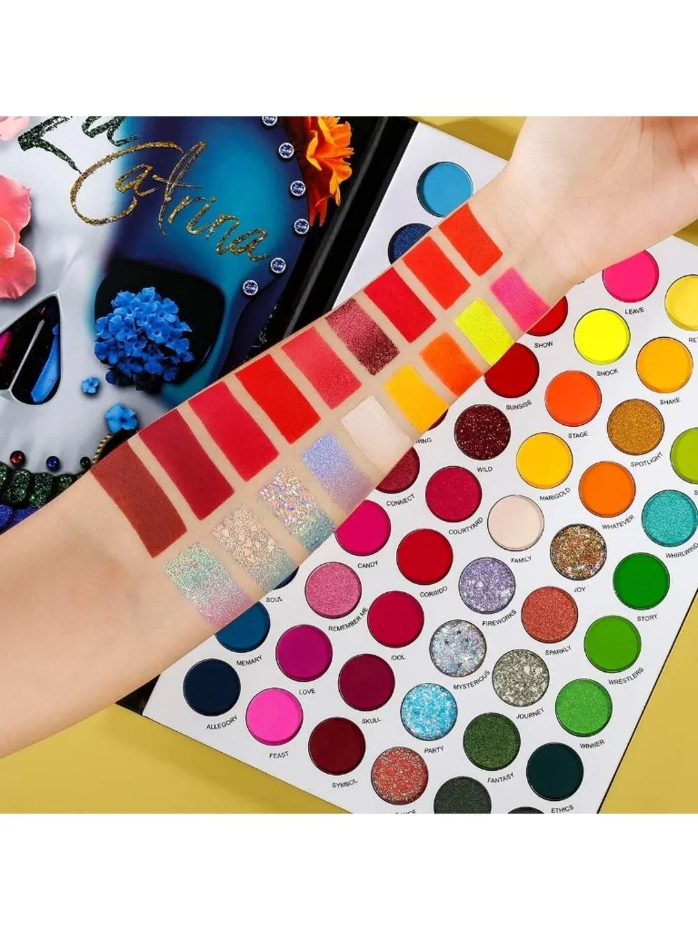 Vibrant 54-Color Eyeshadow Palette - Bright Neon, Glitter & Matte Shades for